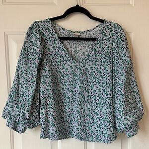 A New Day Green and Purple Floral Blouse